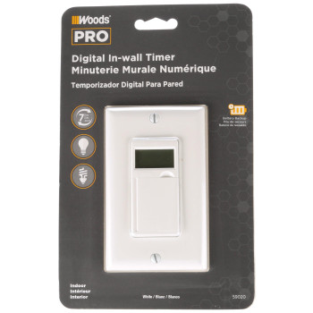 Woods 59020 In Wall Digital 7Day Programmable Timer 125Volt 60Hertz 64Amp Resistive 800Watt Tungsten 800 Va Balla