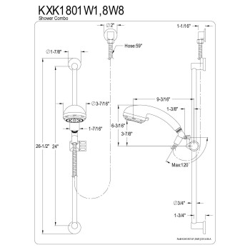 Kingston Brass Kxk1801W1 Designer Trimscape Made To Match Shower Combo Polished Chrome 265 X 919 X 344