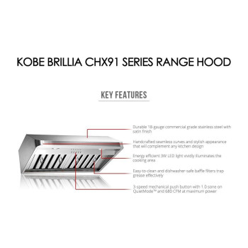 Kobe Chx9130Sqb1 Chx91 Series Under Cabinet Range Hood 30Inch Stainless Steel