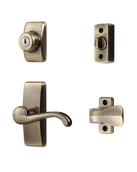 Ideal Security Door Lever With Deadbolt Lock For Storm And Screen Doors Antique Brass 4Piece Set