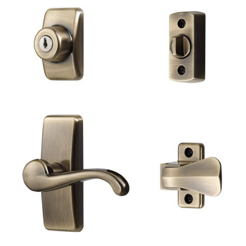 Ideal Security Door Lever With Deadbolt Lock For Storm And Screen Doors Antique Brass 4Piece Set