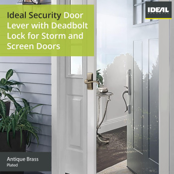 Ideal Security Door Lever With Deadbolt Lock For Storm And Screen Doors Antique Brass 4Piece Set