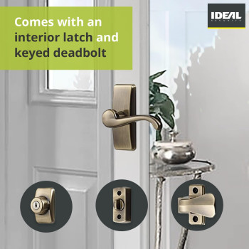 Ideal Security Door Lever With Deadbolt Lock For Storm And Screen Doors Antique Brass 4Piece Set