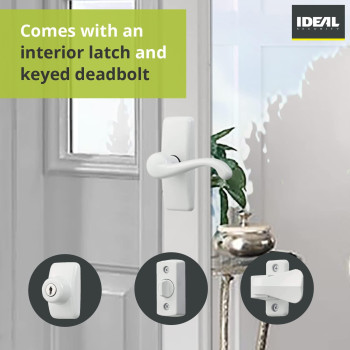 Ideal Security Door Lever With Keyed Deadbolt Lock For Storm And Screen Doors White 4Piece Set