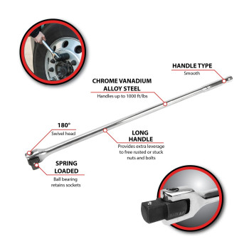 Performance Tool W31110 1Inch Drive Heavy Duty 40Inch Breaker Bar With 180 Degree Swivel Head