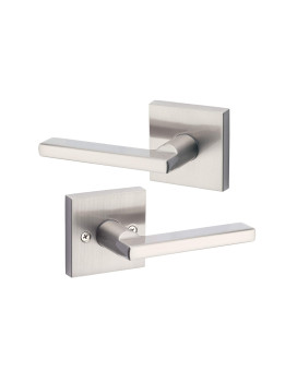 Kwikset Satin Nickel 91540001 Halifax Door Handle Lever With Modern Contemporary Slim Square Design For Home Hallway Or Closet