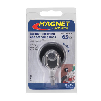 Master Magnetics 7580 Magnetic Hook Organizer Rotating Swing Hook 65 Pound Pull Force 147Diameter 054Thick Black