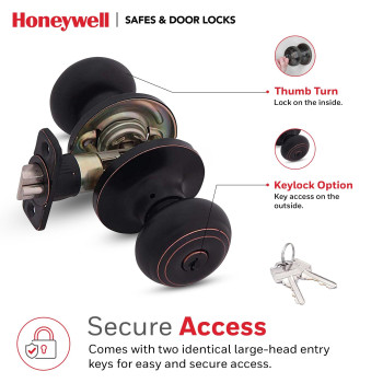 Honeywell Safes Door Locks Interior Exterior Door Knob With Lock Keys Set Anti Bump Resistant Front Door Knob For Bedr