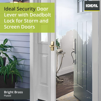 Ideal Security Door Lever With Deadbolt Lock For Storm And Screen Doors Bright Brass 4Piece Set