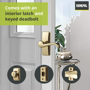 Ideal Security Door Lever With Deadbolt Lock For Storm And Screen Doors Bright Brass 4Piece Set