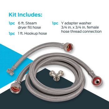 Eastman Steam Dryer Installation Kit 34 Inch Fht Fill Hose 90 Degree Elbow 6 Ft Braided Stainless Steel Hoses 41025