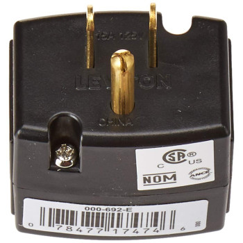 Leviton 692E 15 Amp 125 Volt Triple Cube Grounding Adapter Black