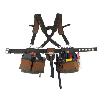 Bucket Boss Airlift Tool Belt With Suspenders Tool Belts Original Series 50100 With 12 Pockets Brown 52 Inch