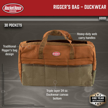 Bucket Boss Riggers Bag Duckwear Tool Bags Original Series 60001 Brown