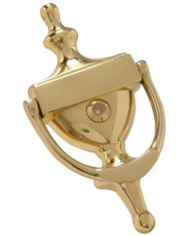 Hardware Essentials 852395 Bright Brass Door Knocker With Viewer 7In 1 Piece