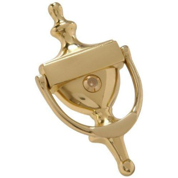 Hardware Essentials 852395 Bright Brass Door Knocker With Viewer 7In 1 Piece