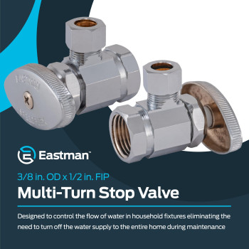 Eastman 38 Inch Od Compression X 12 Inch Fip Compression Multiturn Angle Stop Valve Brass Plumbing Fitting Chrome 04322Lf