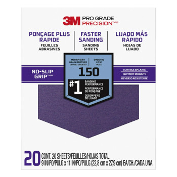 3M Advanced Sandpaper 20Pack 150 Grit 3M Pro Grade Precision Features Noslip Grip Backing 9In X 11In For Sanding Wood