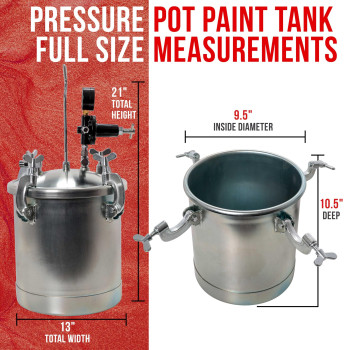 Tcp Global 212 Gallon 10 Liter Pressure Pot Paint Tank Heavy Duty Solid Steel Clamp On Lid Regulator Pressure Gauge