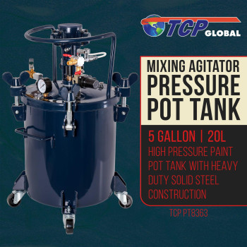 Tcp Global 5 Gallon 20 Liter Pressure Pot Spray Paint Tank Heavy Duty Solid Steel Clamp On Lid With Airpowered Mixing Agita