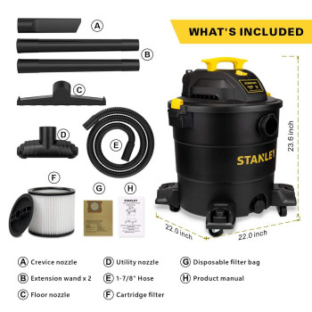 Stanley 12 Gallon 55 Peak Hp Wetdry Vacuum 3 In 1 Shop Vacuum Blower 178X6 Hose Range For Garage Carpet Clean Workshop