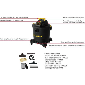 Stanley 12 Gallon 55 Peak Hp Wetdry Vacuum 3 In 1 Shop Vacuum Blower 178X6 Hose Range For Garage Carpet Clean Workshop