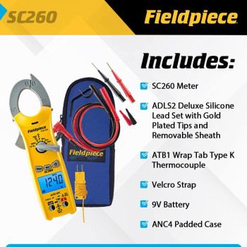 Fieldpiece Compact Hvacr Clamp Multimeter Sc260 True Rms Clamp Meter With Temperature Capacitance Backlight