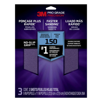 3M Advanced Sandpaper 3Pack 150 Grit 3M Pro Grade Precision Features Noslip Grip Backing 9In X 11In For Sanding Wood