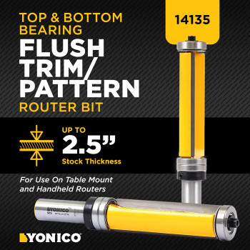 Router Bits For Woodworking Pattern Flush Trim Router Bit Top Bottom Bearing 2 Cutter 34 Diameter Premium C3 Carb