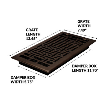 Decor Grates Ajh612Rb Oriental Floor Register 6Inch By 12Inch Rubbed Bronze