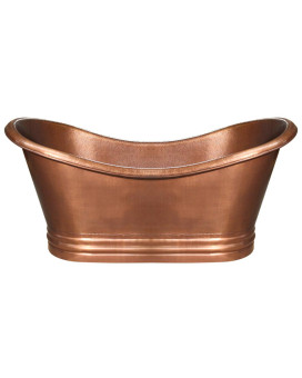 Bathhaus Copper Freestanding Handmade Double Ended Bathtub with Hammered Exterior, Lightly Hammered Interior and No Overflow