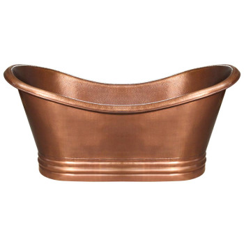 Bathhaus Copper Freestanding Handmade Double Ended Bathtub with Hammered Exterior, Lightly Hammered Interior and No Overflow