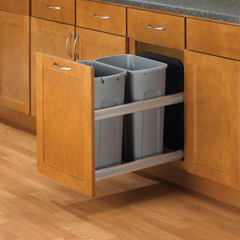 Knape Vogt Usc15235Pt Incabinet Soft Close Pull Out Trash Can Polymer 35 Quart Bins 1919 By 1481 By 2244Inch Platin