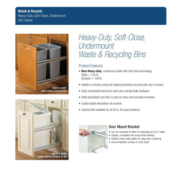 Knape Vogt Usc15235Pt Incabinet Soft Close Pull Out Trash Can Polymer 35 Quart Bins 1919 By 1481 By 2244Inch Platin