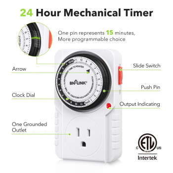 Bnlink 24 Hour Plugin Mechanical Timer Grounded For Aquarium Grow Light Hydroponics Indoor Lighting Home Appliances Etl L