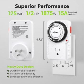 Bnlink 24 Hour Plugin Mechanical Timer Grounded For Aquarium Grow Light Hydroponics Indoor Lighting Home Appliances Etl L