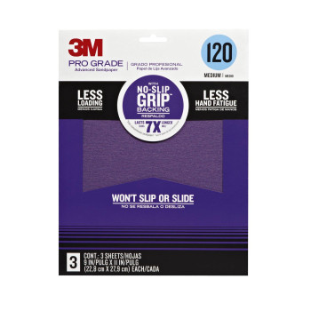 3M Pro Grade Noslip Grip Sandpaper 3Pack 120Grit