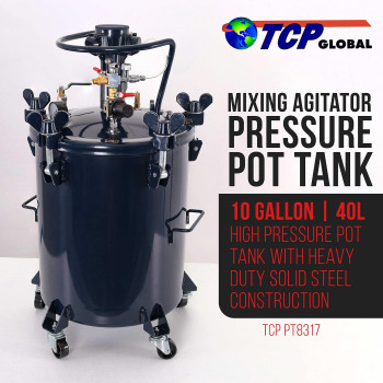 Tcp Global 10 Gallon 40 Liter Pressure Pot Paint Tank Heavy Duty Solid Steel Clamp On Lid With Airpowered Mixing Agitator