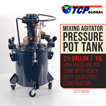 Tcp Global 212 Gallon 10 Liter Pressure Pot Paint Tank Heavy Duty Solid Steel Clamp On Lid With Airpowered Mixing Agitato