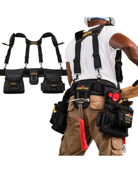 Magnogrip 20Pocket Builders Tool Rig With Integrated Magnetic Storage Durable 1680D Ballistic Polyester Tool Belt Suspenders