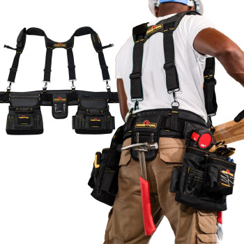 Magnogrip 20Pocket Builders Tool Rig With Integrated Magnetic Storage Durable 1680D Ballistic Polyester Tool Belt Suspenders