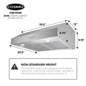 Cosmo Uc30 30 In Ducted Under Cabinet Range Hood Kitchen Over Stove Vent 3Speed Fan Permanent Filters Led Lights In Stainl