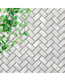 Tenedos Genuine Mother Of Pearl White Oyster Herringbone Shell Mosaic Wall Tile Backsplash For Kitchen Bathroom Shower Spas Fi