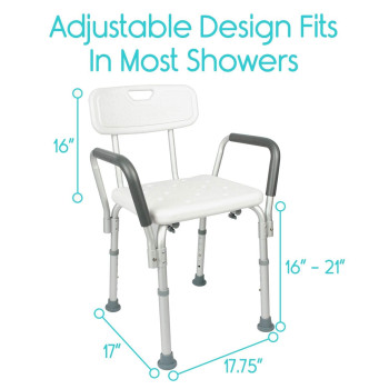 Vive Shower Chair With Arms Back Small Narrow Medical Universal Bath Tub Transfer Bench Safe Adjustable Handicap Stool