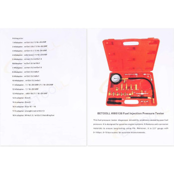 Betooll 0140Psi Fuel Injector Injection Pump Pressure Tester Gauge Kit Car Tools Master