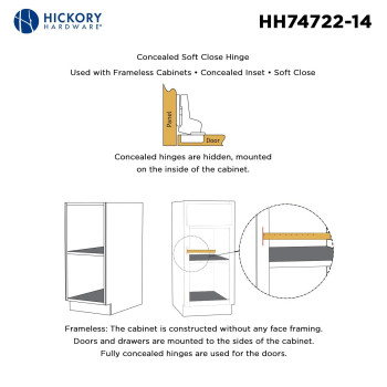 Hickory Hardware Hh7472214 Inset Concealed Euro Cabinet Door Hinges 105Degree Opening Angle Selfclose Function 1 Set