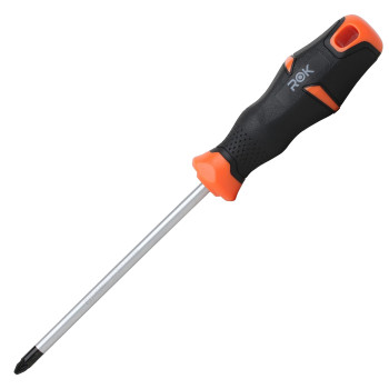 Pozi 2 Screwdriver Chrome Shaft In Black With Orange Handle Rokpozi