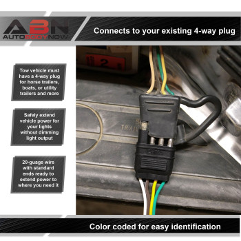 Abn Trailer Wire Extension 4Ft 4Way 4Pin Plug Flat 20 Gauge Hitch Light Trailer Wiring Harness Extender