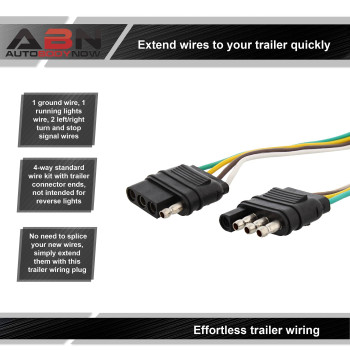 Abn Trailer Wire Extension 4Ft 4Way 4Pin Plug Flat 20 Gauge Hitch Light Trailer Wiring Harness Extender