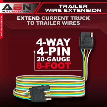 Abn Trailer Wire Extension 8Ft 4Way 4Pin Plug Flat 20 Gauge Hitch Light Trailer Wiring Harness Extender